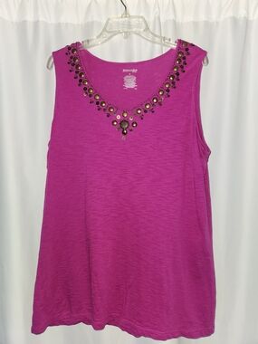 St. John Bay Beaded Scoop Neck Tank Size XL #boho #festive #hand-crafted #detail